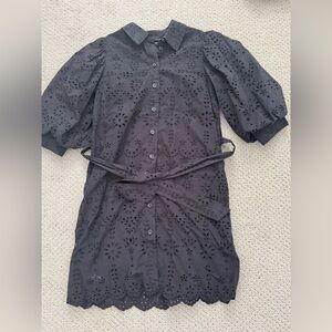 Scotch & Soda Black Long Sleeve Eyelet Dress